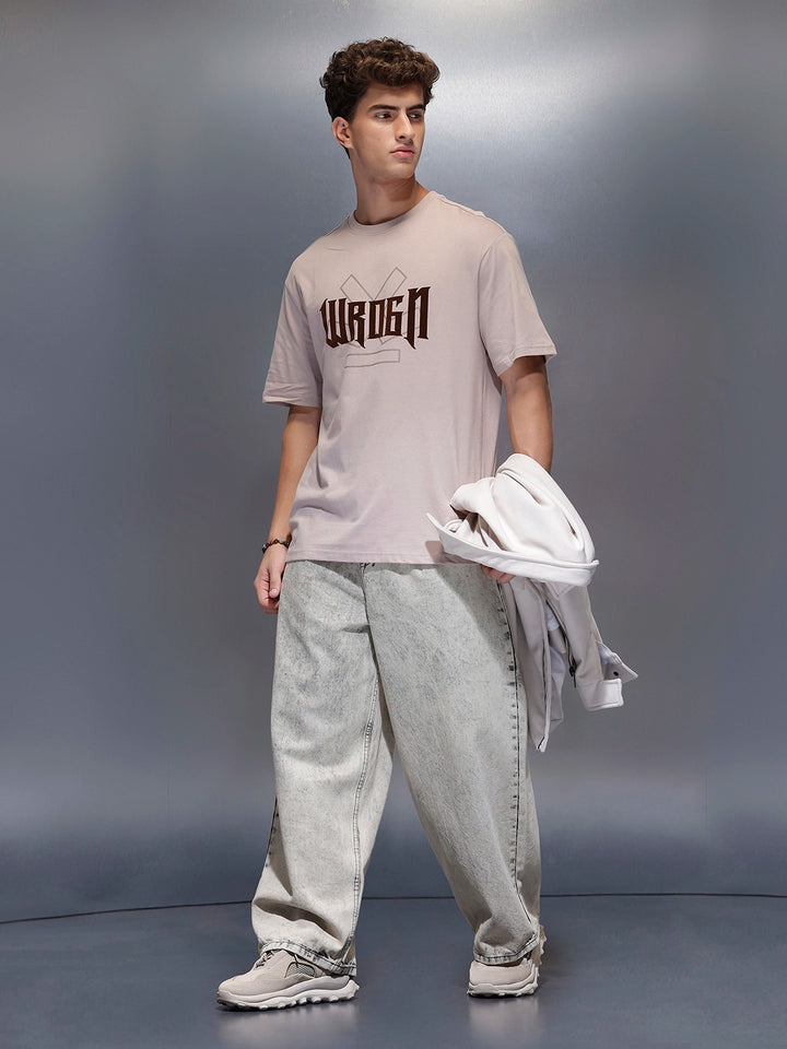 Classic Flock Printed Crew Neck T-Shirt  | Beige