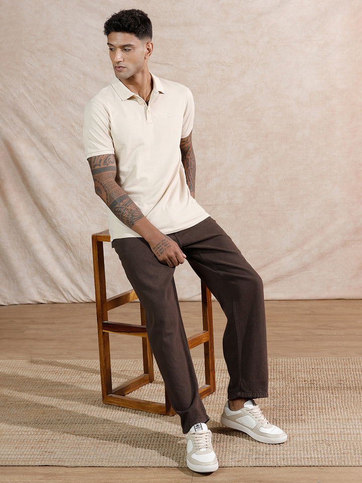 Solid Polo T-Shirt | Beige