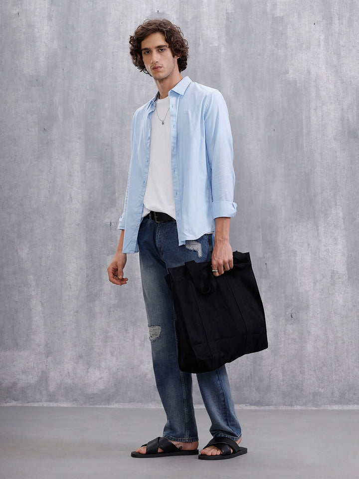 Cotton Dobby Slim Fit Shirt | Light Blue