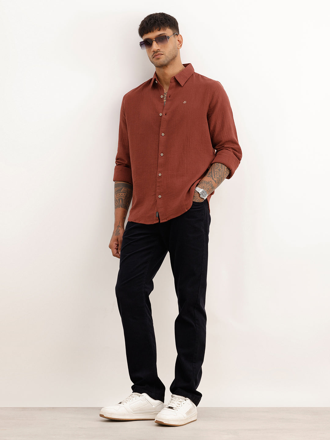 Textured Slim Fit Solid Shirt | Rust | WSH02FSSL0013S