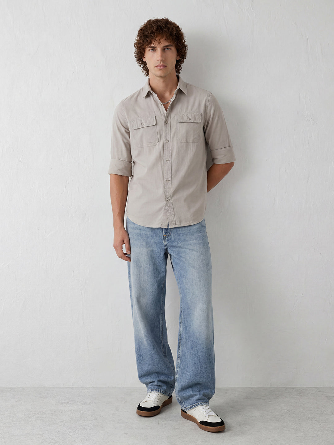Slim Fit Double Pocket Shirt | Grey