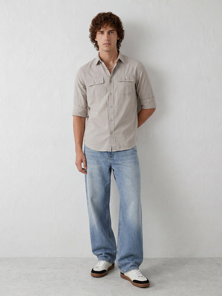 Slim Fit Double Pocket Shirt | Grey