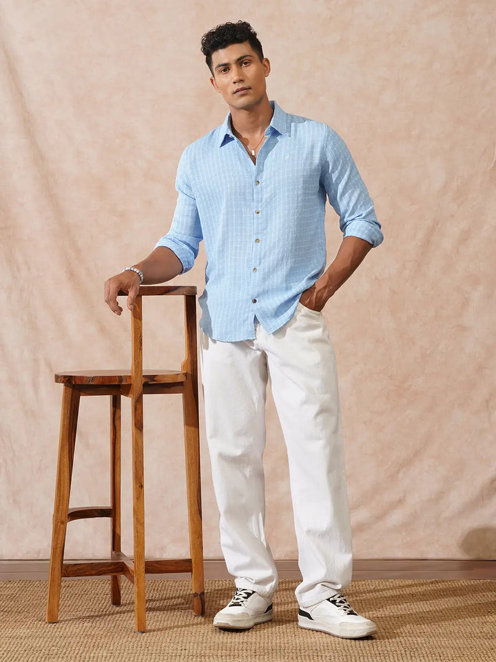 Textured Light Weight Shirt | Light Blue