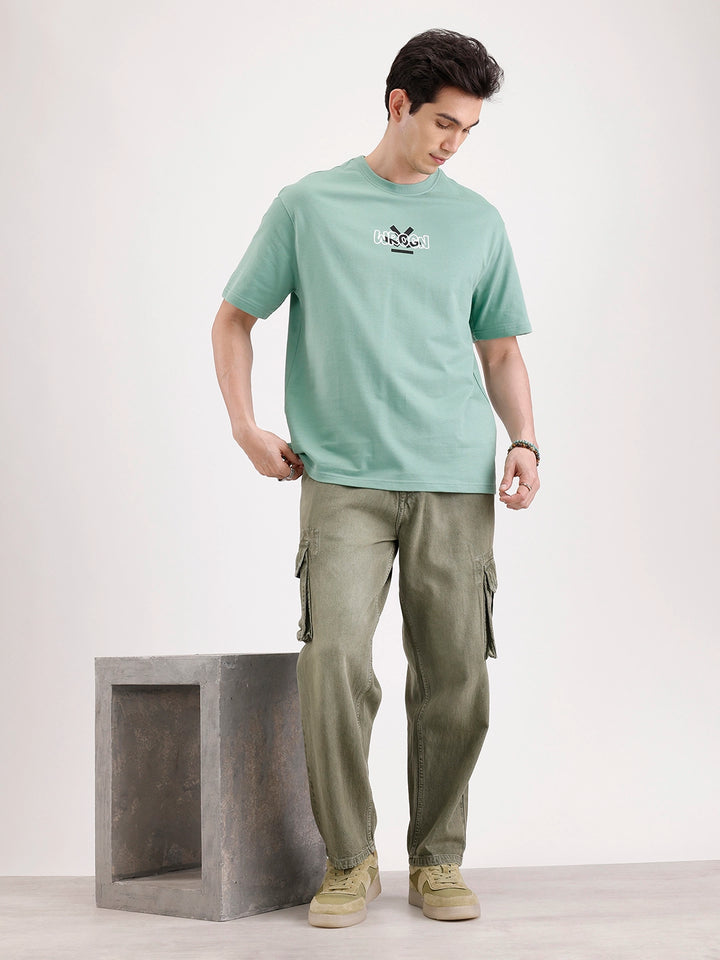 Classic Oversized Back Printed T-Shirt  | Green