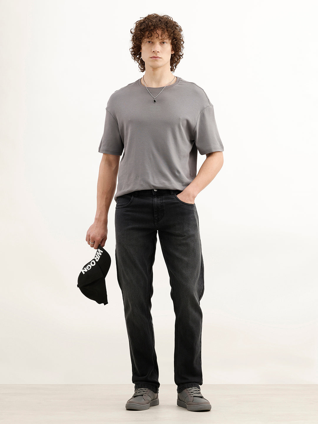 Straight Fit Faded Denim Jeans | Black