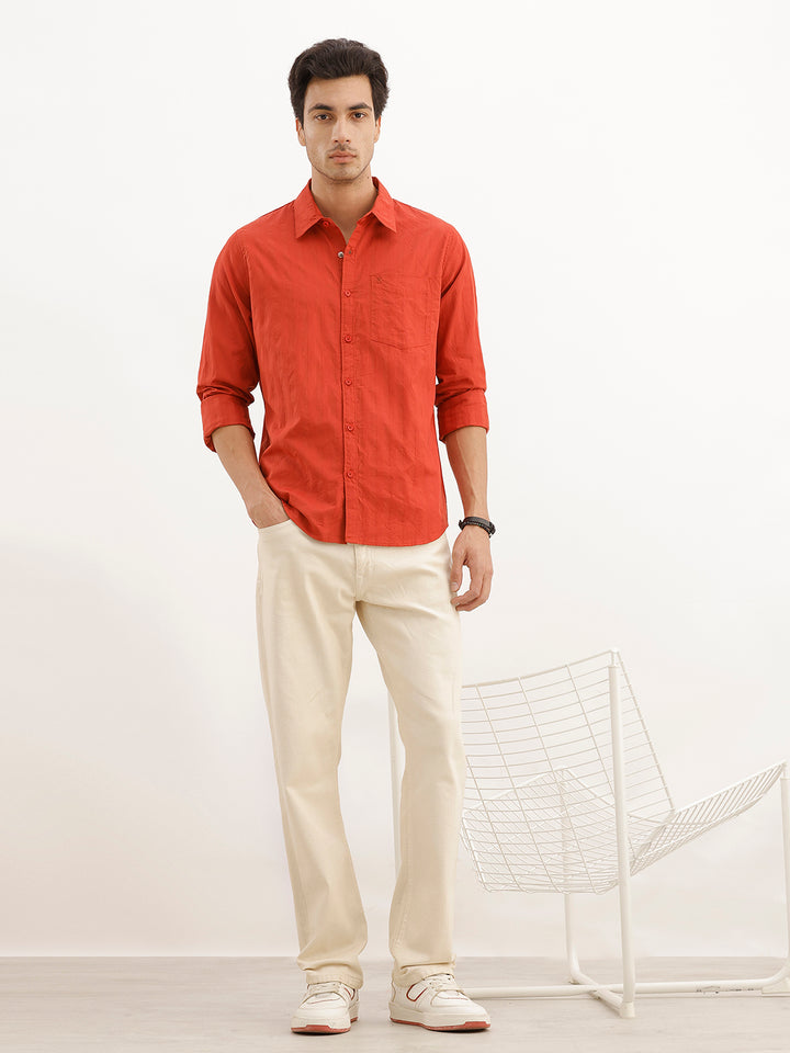 Solid Textured Full Sleeve Shirt | Red