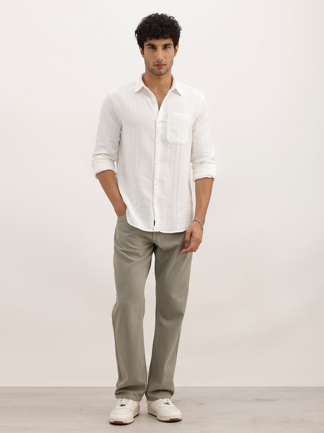 Classic Slim Fit Textured Shirt | White