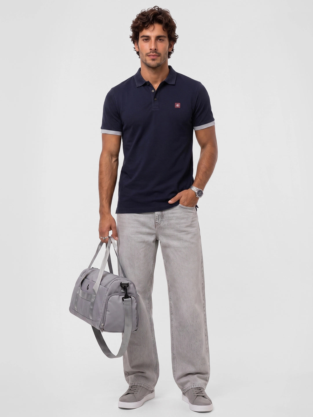Slim Fit Contrast Sleeve Polo T-Shirt | Navy Blue