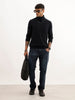 Solid Regular Fit Turtle Neck Sweater | Black