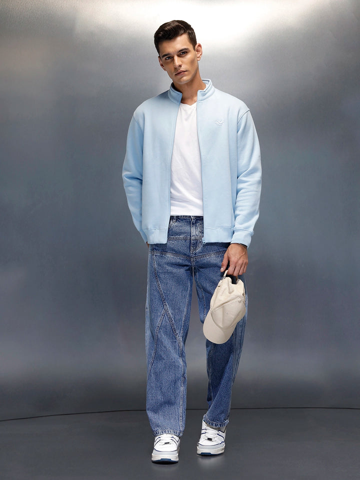 men's casual front zip up stand collar sweatshirt | Blue