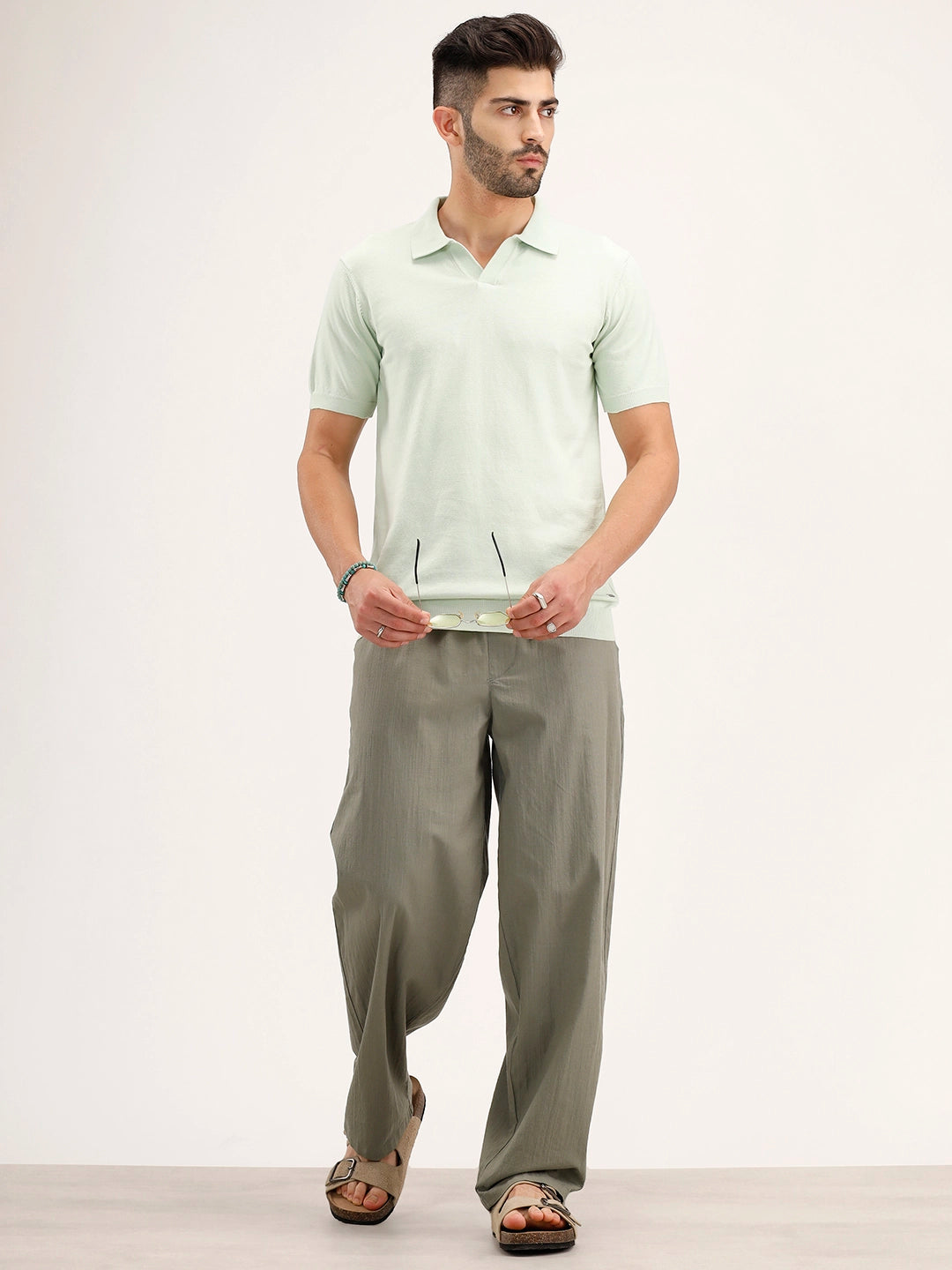 Solid Slim Fit Polo T-Shirt | Light Green