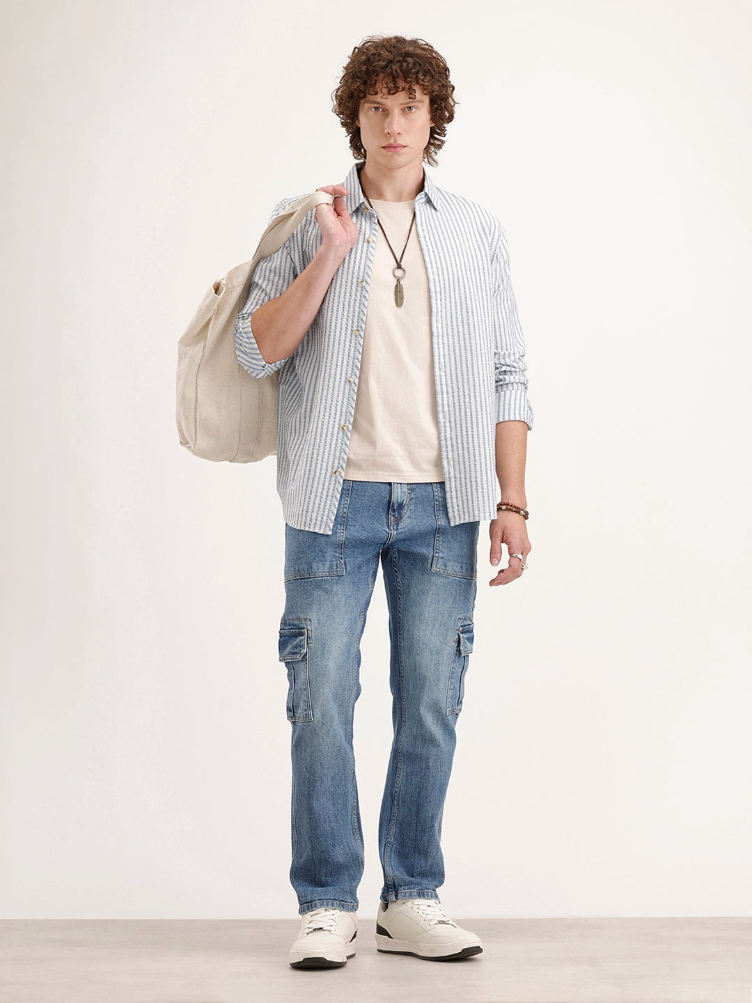 Relaxed Fit Cargo Denim Jeans | Blue
