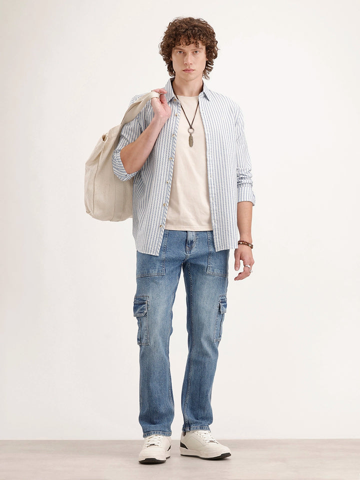 Relaxed Fit Cargo Denim Jeans | Blue