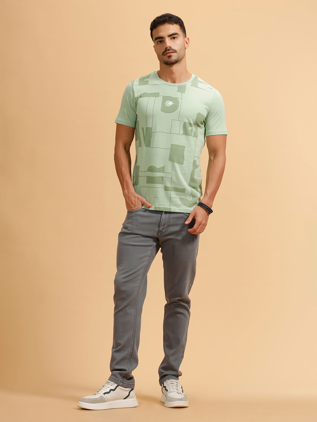 Typography Print Slim Fit T-Shirt | Light Green