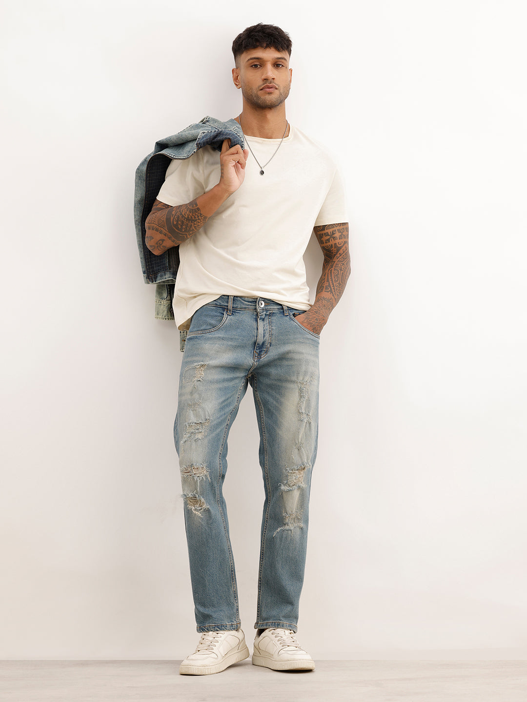 Faded Anti Fit Distressed Denim Jeans | Light Blue