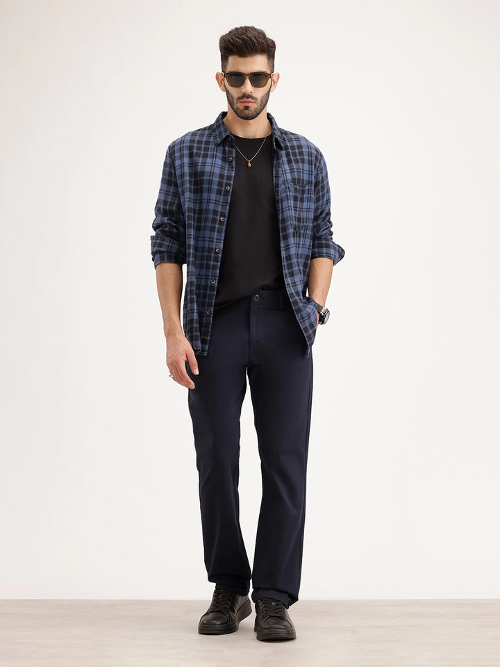 Solid Straight Fit Trouser | Navy Blue