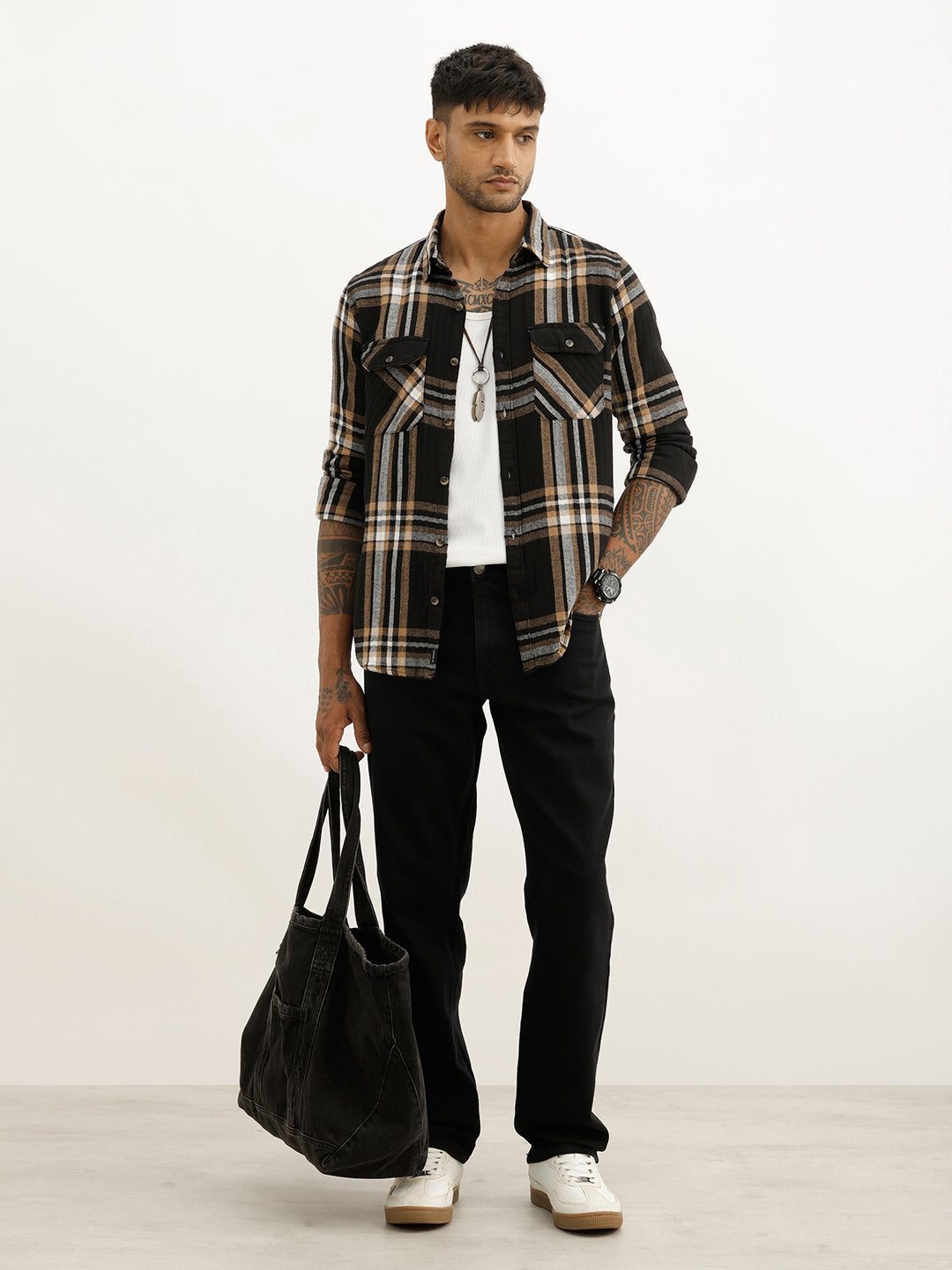 Classic Slim Fit Checkered Shirt | Black