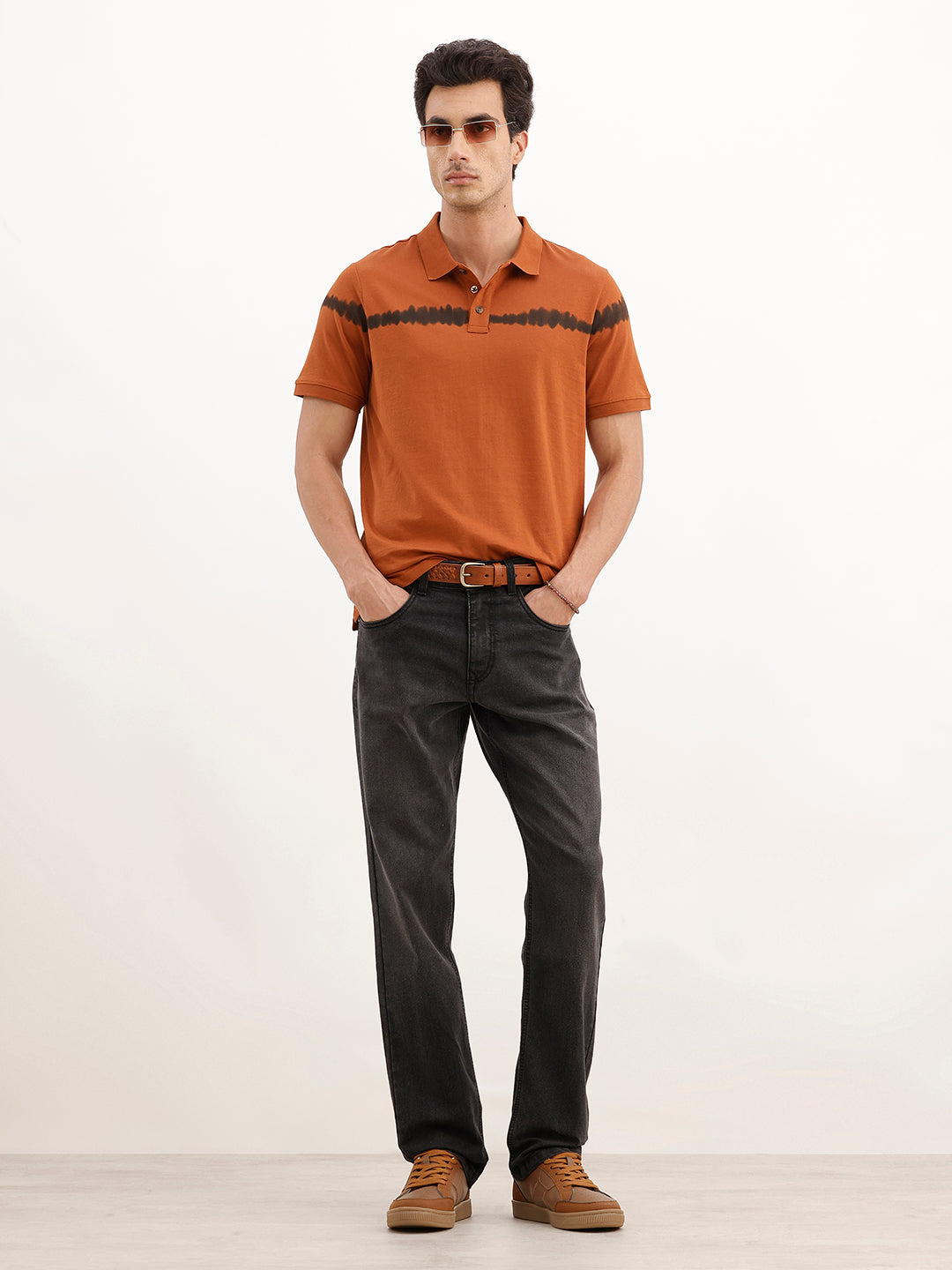 Slim Fit Tie-Dye Polo T-Shirt | Rust