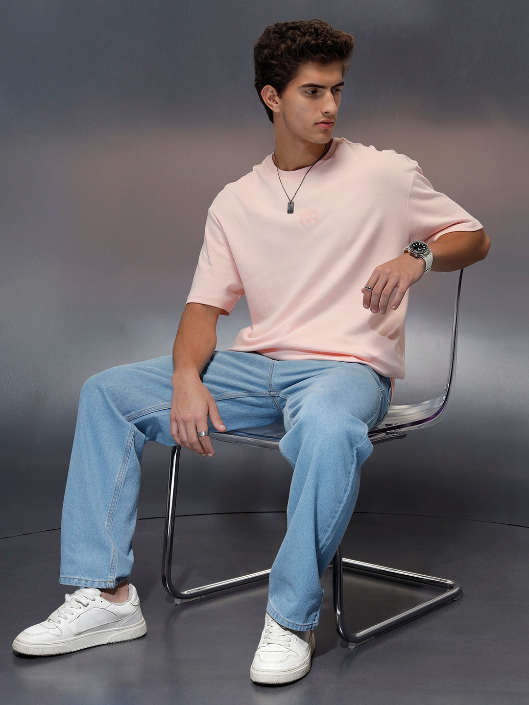 Branded men's casual oversized fit t-shirt | Pink