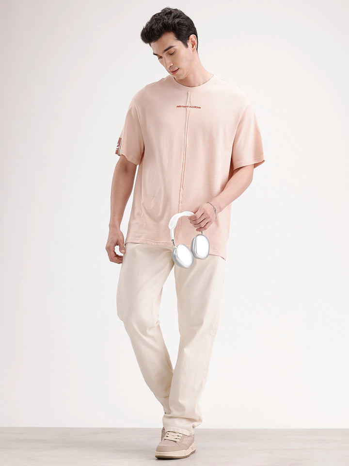 Oversized Textured Cut & Sew T-Shirt | Pink