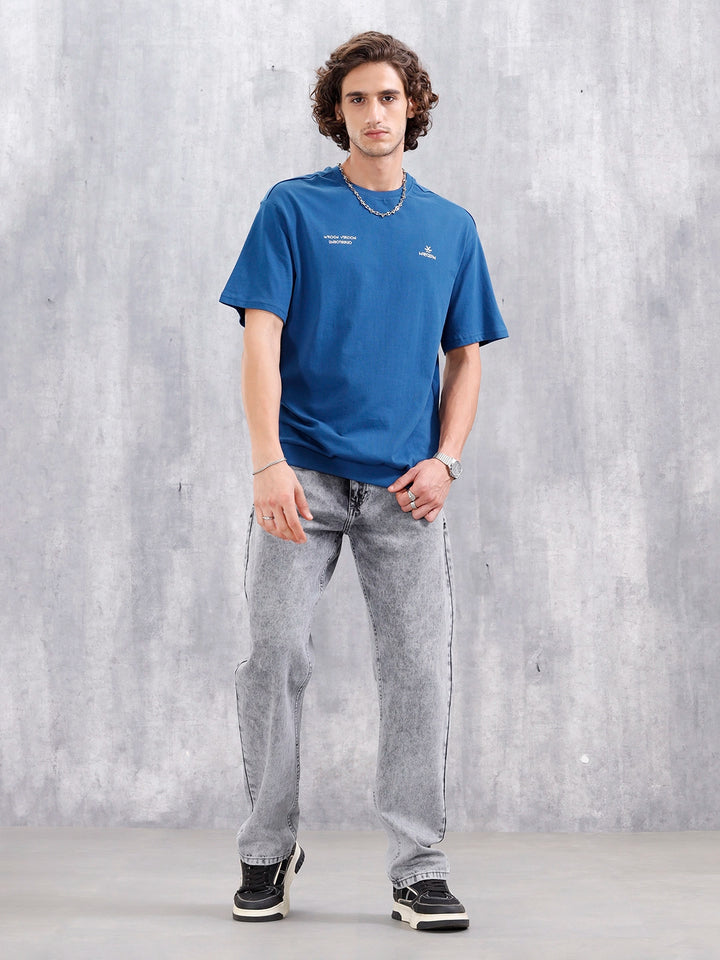 Oversized Crew Neck T-Shirt With Hd Print | Blue