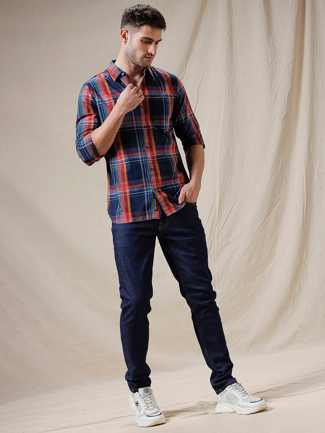 Basic Checks Navy Blue Shirt