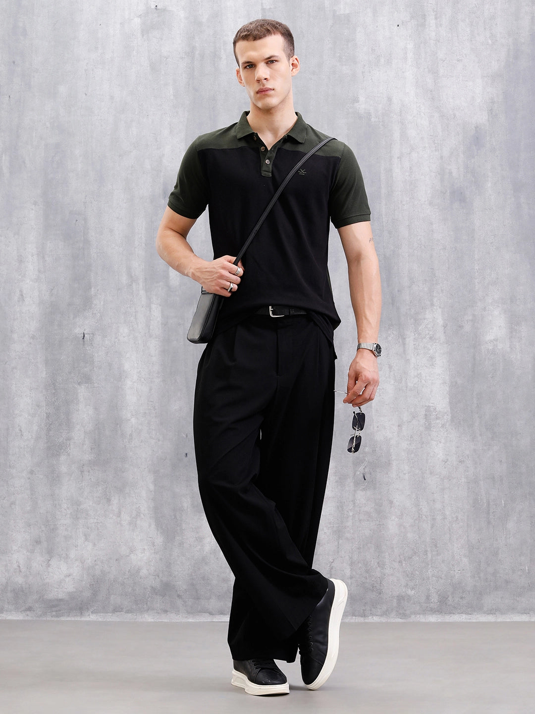 Cut & Sew Slim Fit Polo | Black/Olive