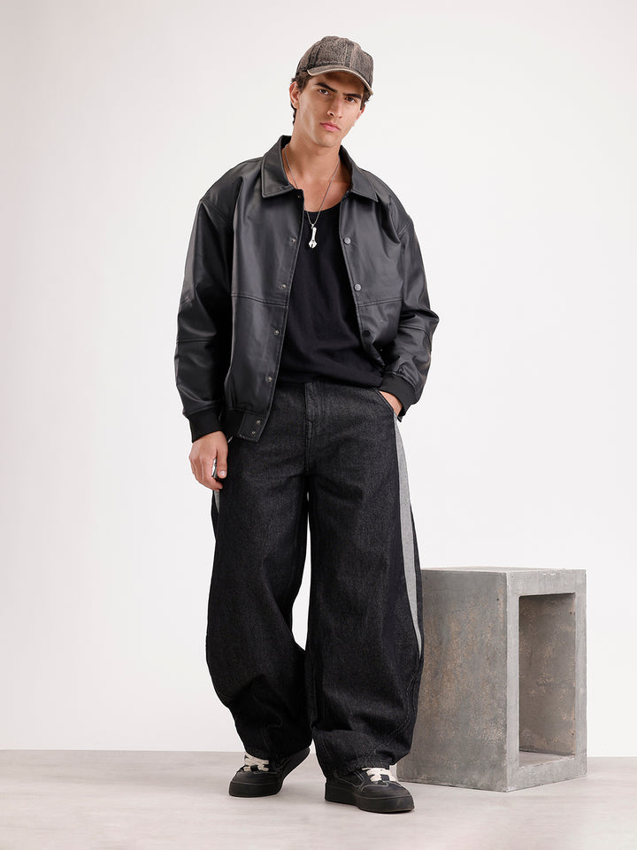 Classic Oversized Back Printed Jacket  | Black