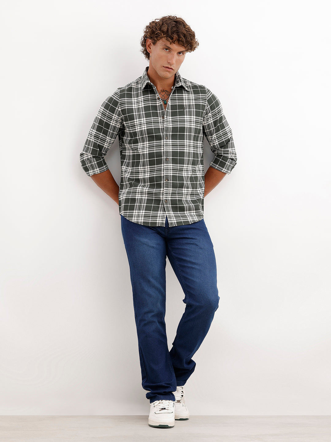 Textured Regular Fit Full Sleeve Shirt | Olive