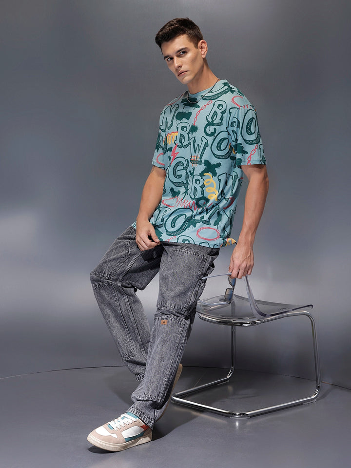 Men's oversized all-over graphic print T-shirt | Teal