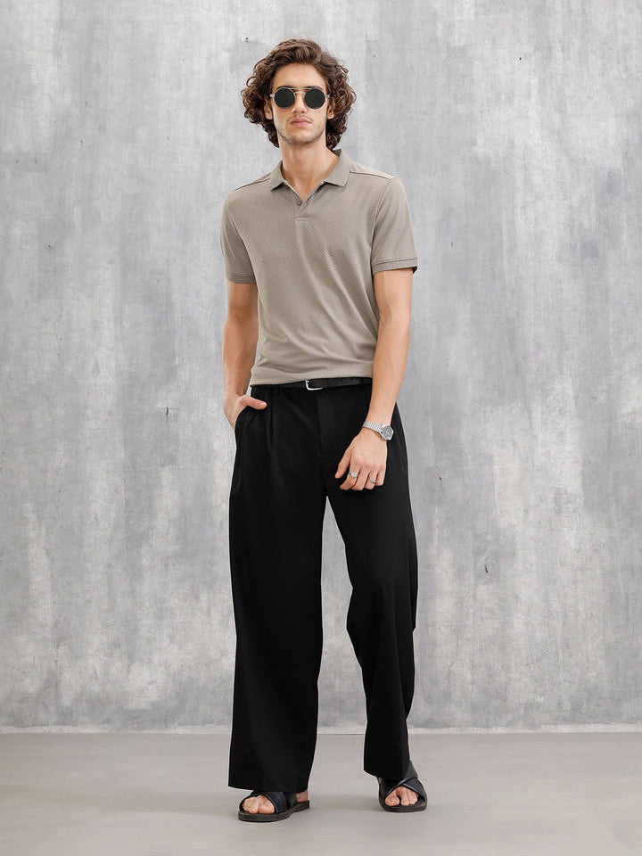 Solid Textured Slim Fit Polo T-Shirt | Brown