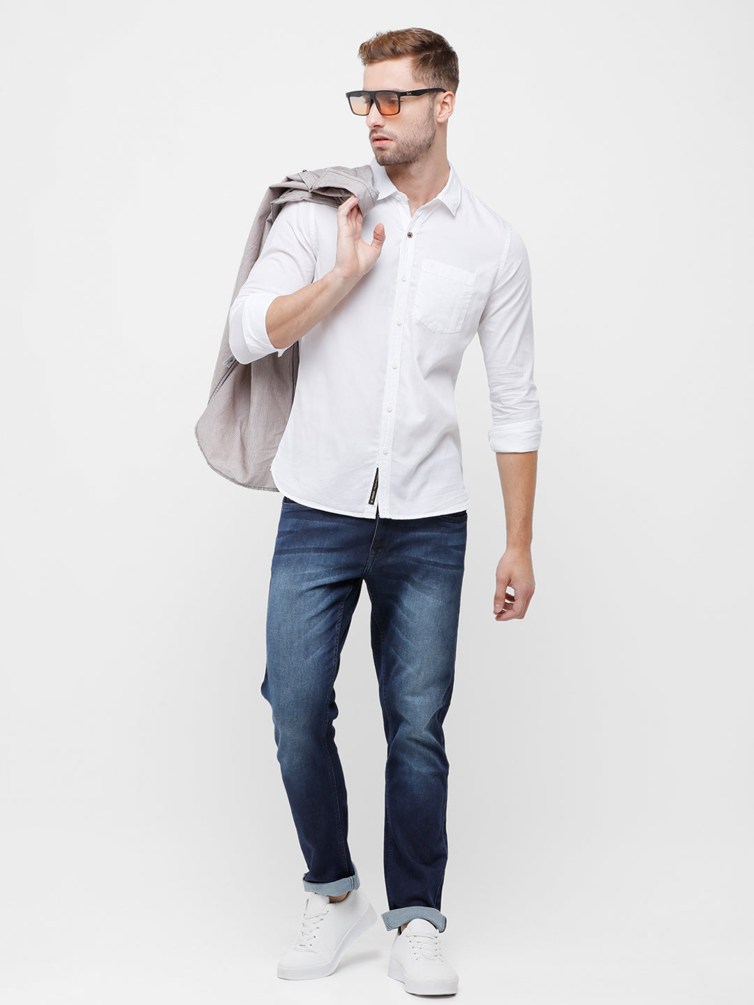 Sharp Solid White Cotton Shirt