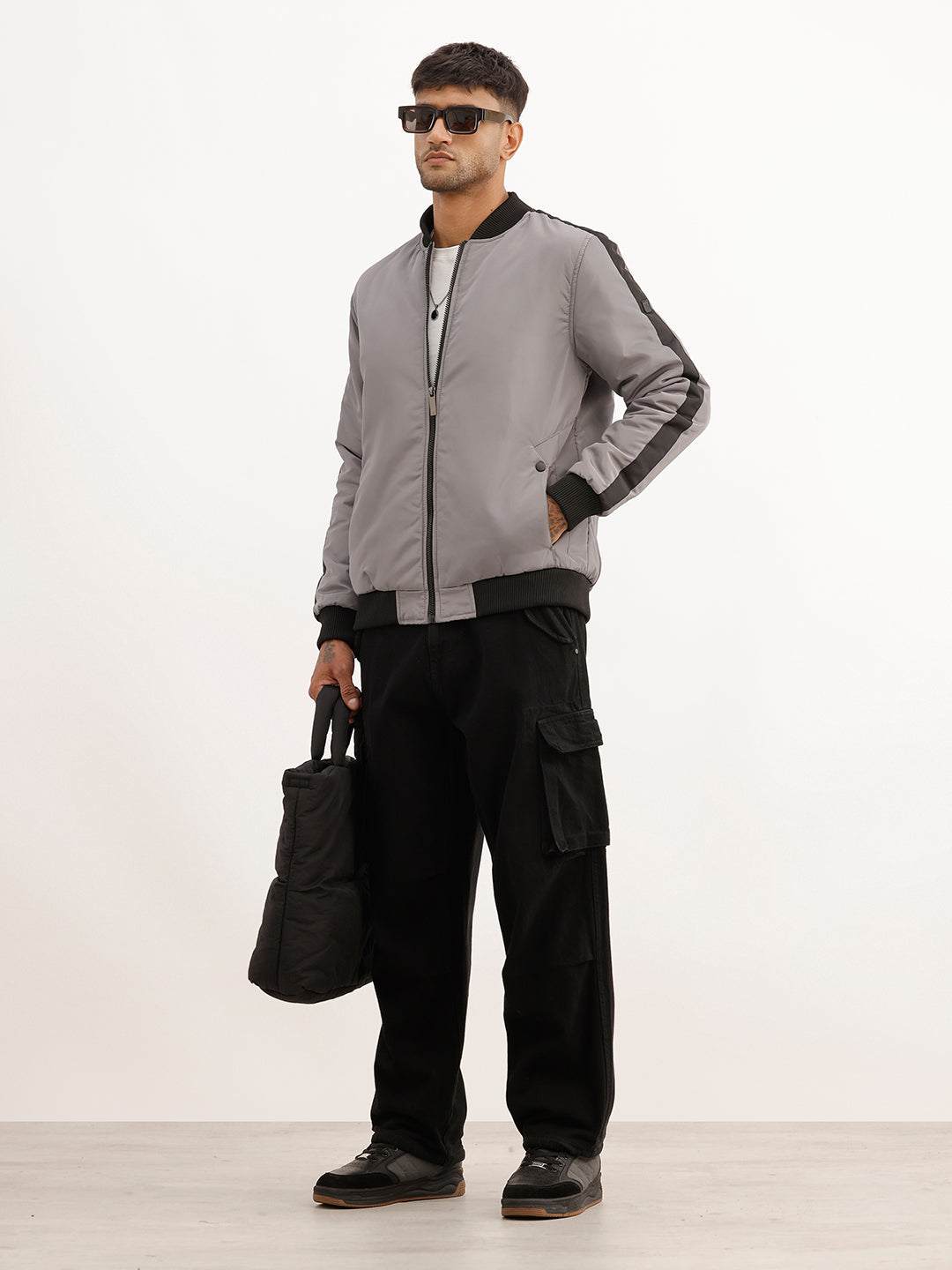 Solid Regular Fit Puffer Jacket | Grey