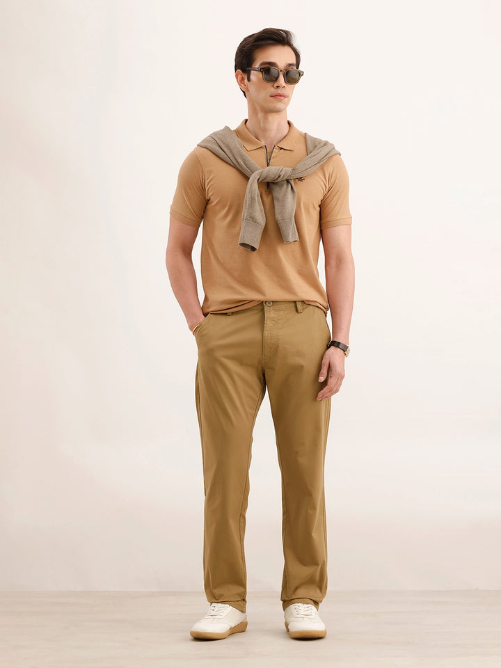 Straight Fit Solid Trouser | Khaki