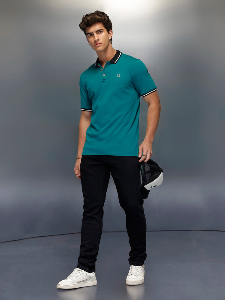 Classic Tipping Collar Polo T-Shirt   |  Teal