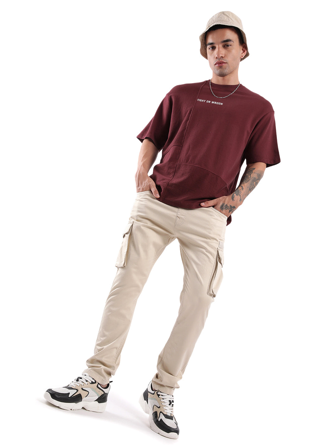 Maroon Cut And Sew T-Shirt