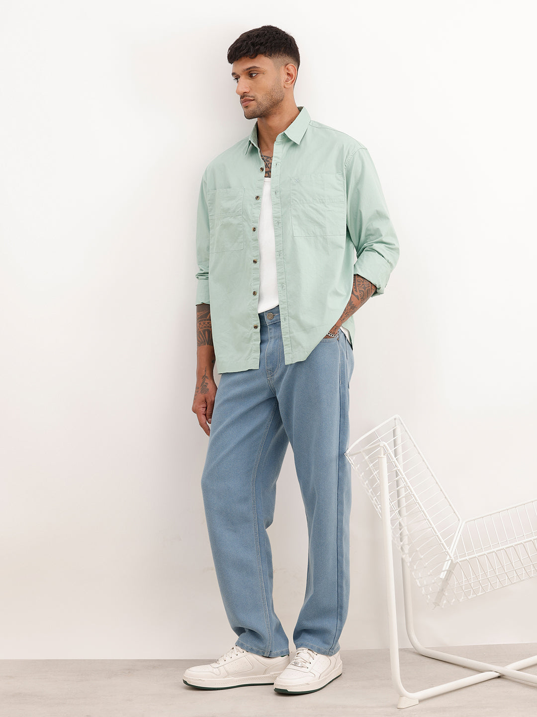 Solid Comfort Fit Double Pocket Shirt | Green