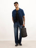 Solid Half Sleeve Flat Knit Shirt | Navy Blue