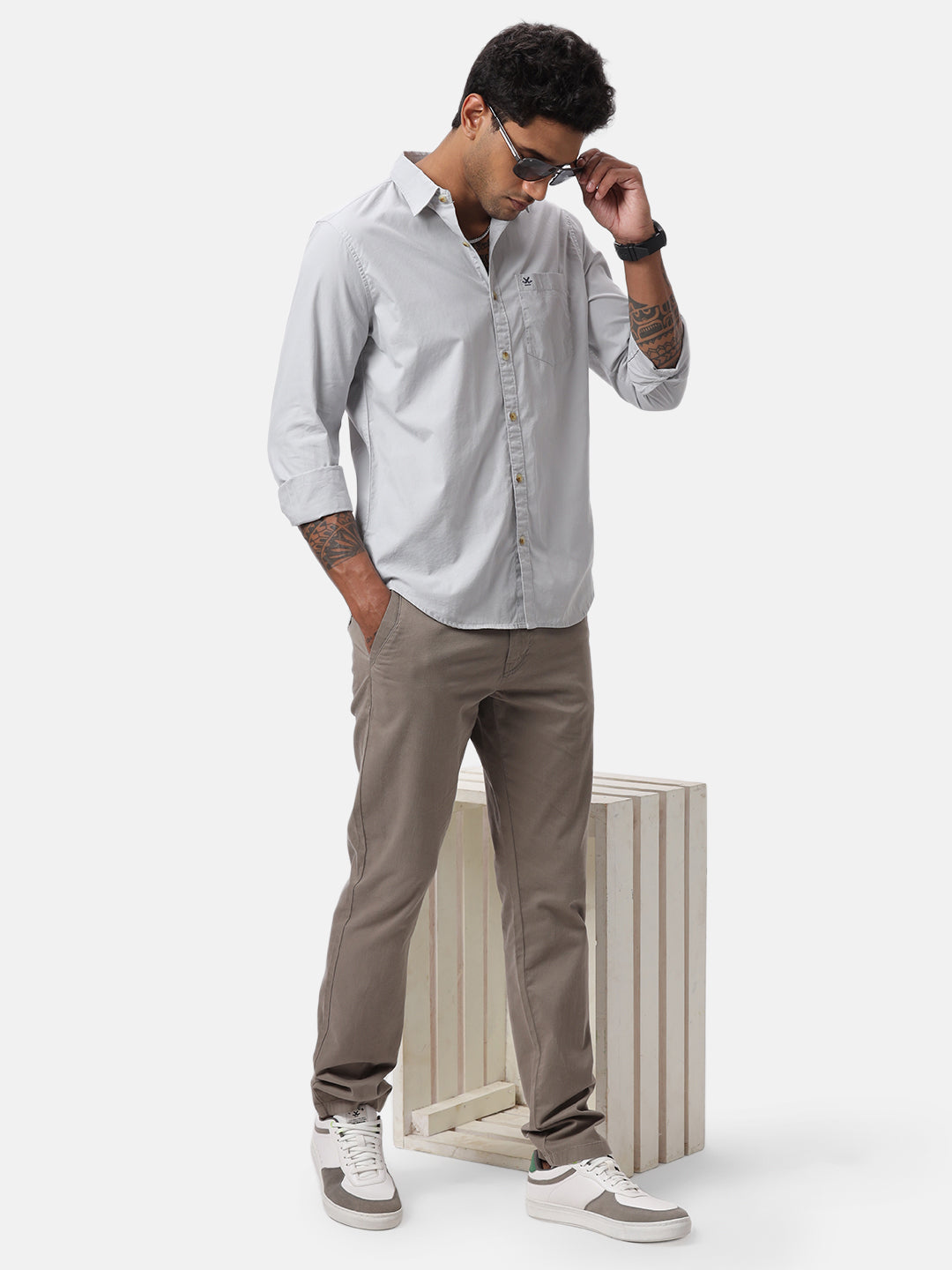 Grey Poplin Casual Shirt