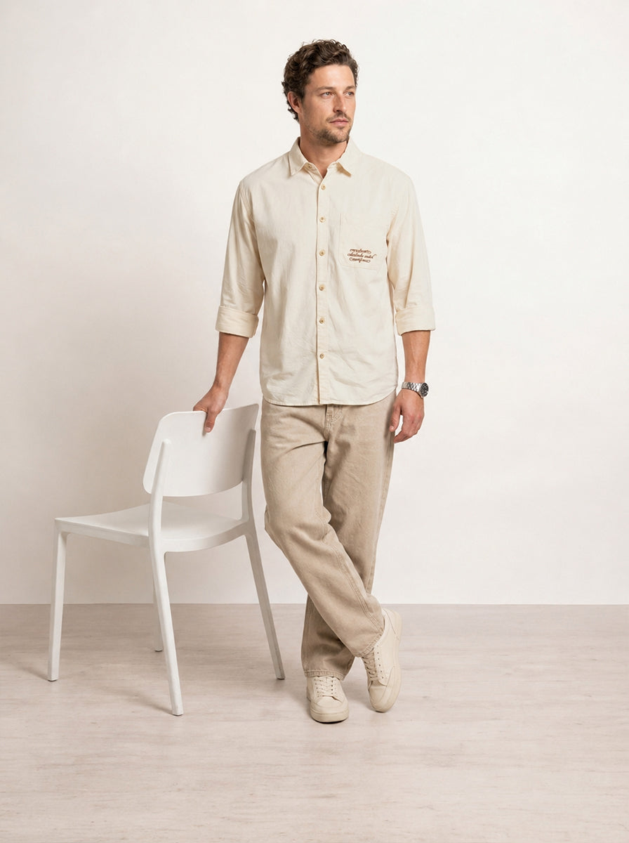 Comfort Fit Placement Printed Shirt | Beige