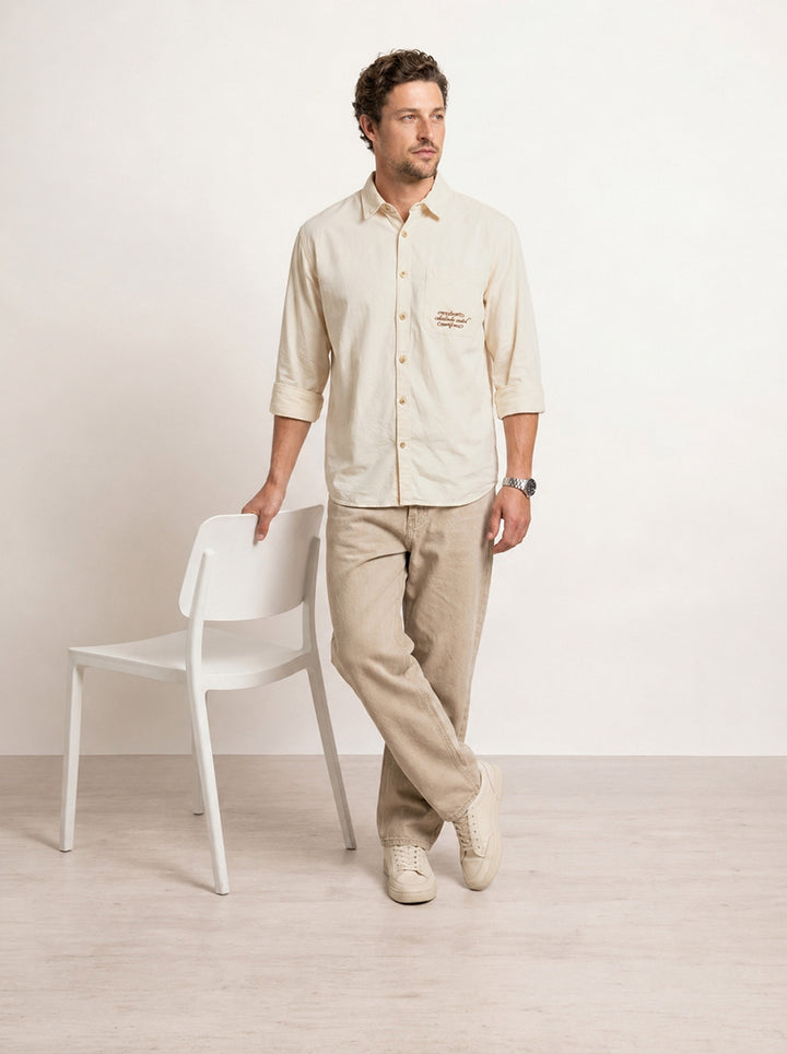 Comfort Fit Placement Printed Shirt | Beige