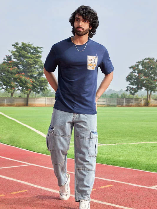 Printed Heavy GSM Oversized T-Shirt | Navy Blue