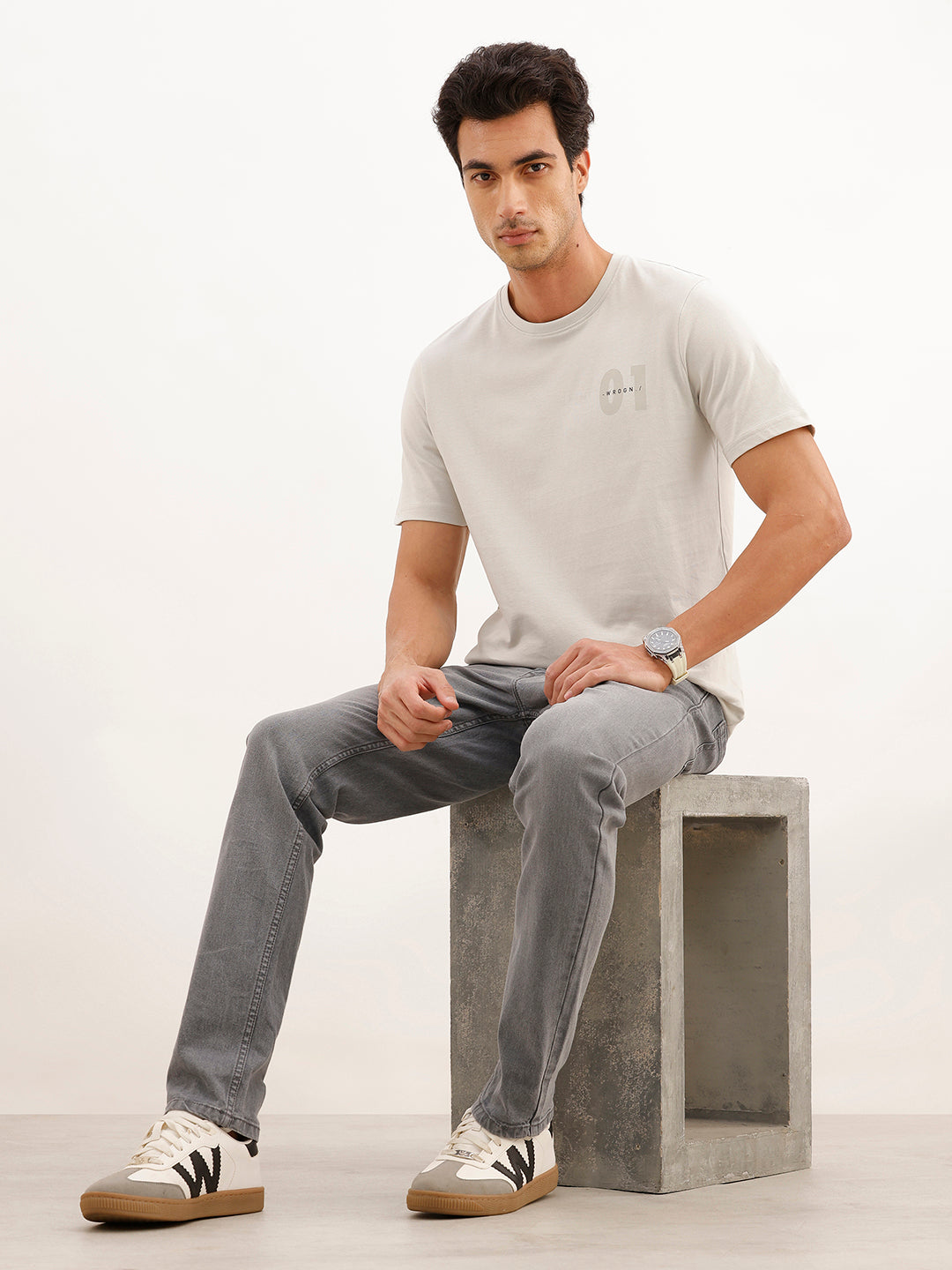 Slim Fit Placement Printed T-Shirt | Grey