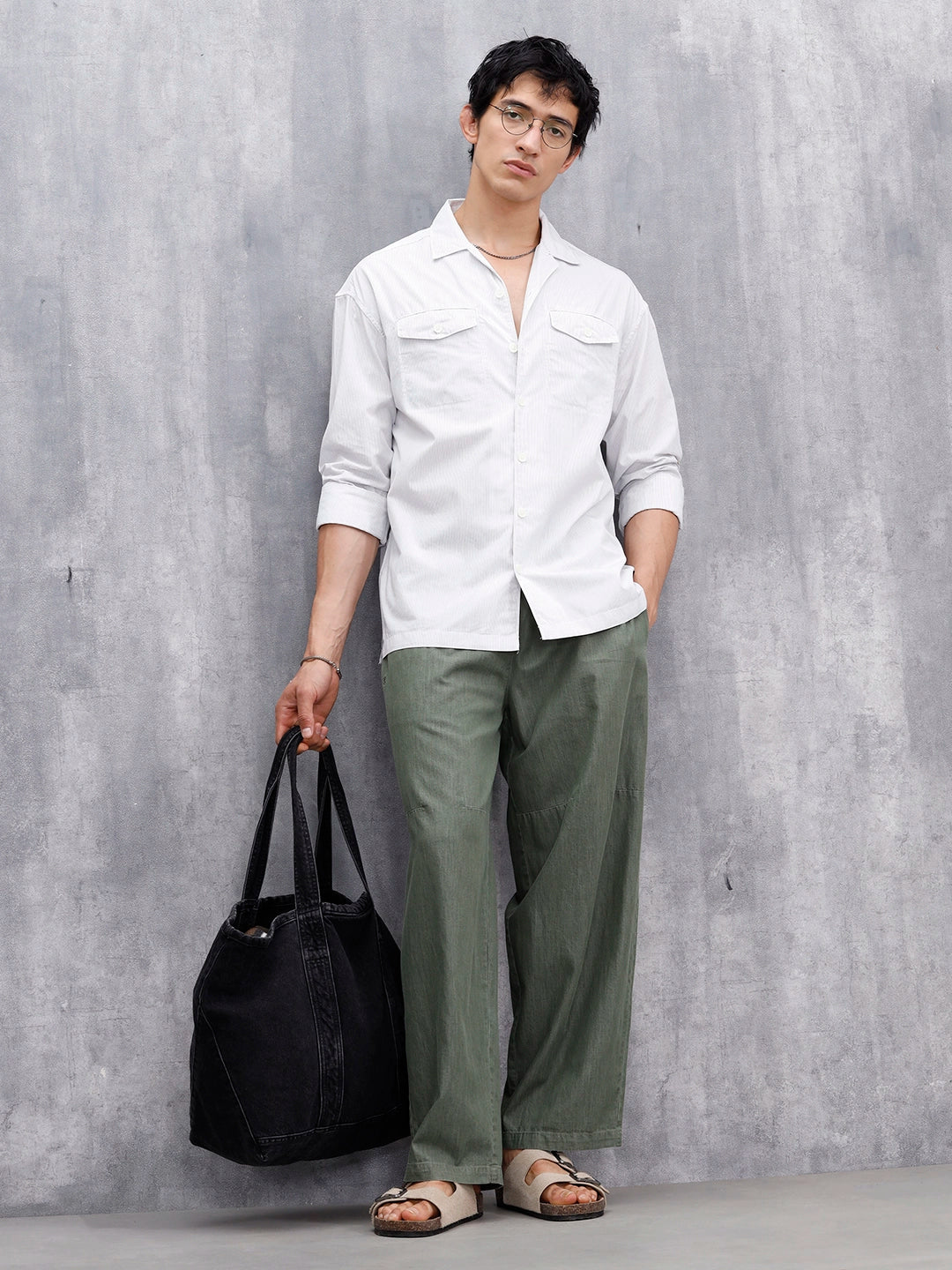 Casual Oversized Fit Striped Pattern Shirt | Off White