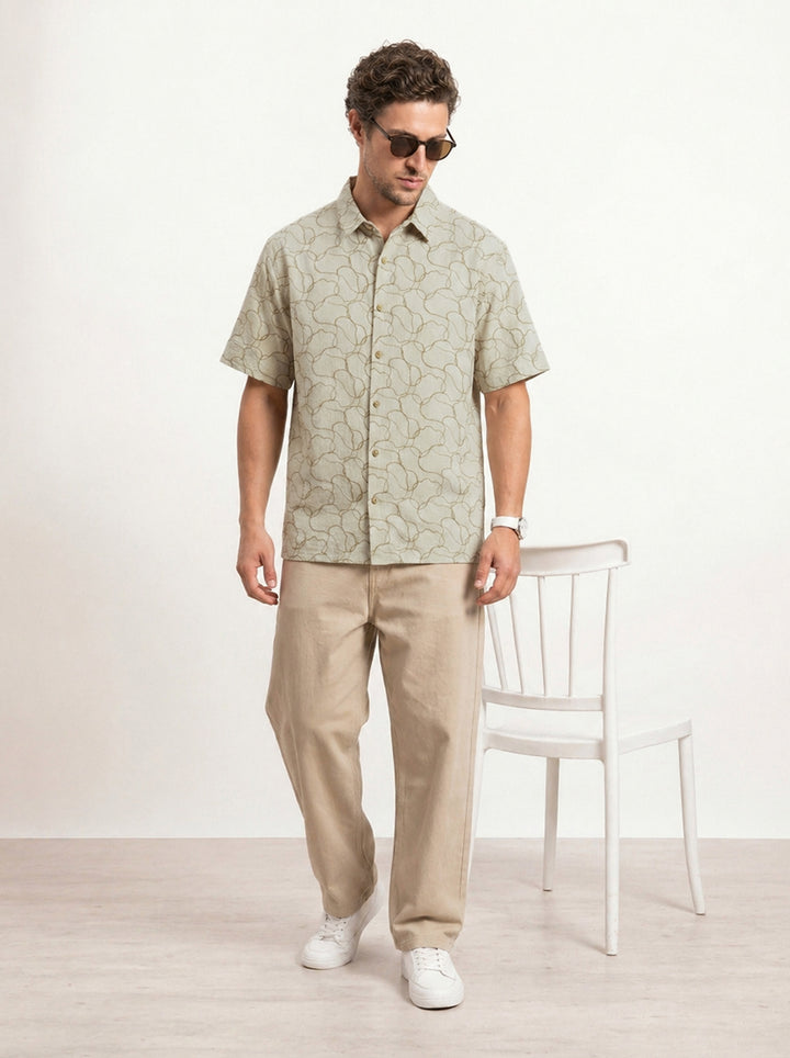 Textured Comfort Fit AOP Shirt | Beige