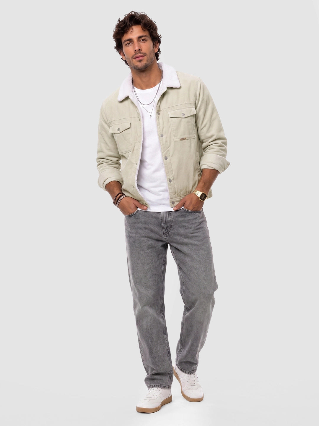 Solid Double Pocket Jacket | Off White