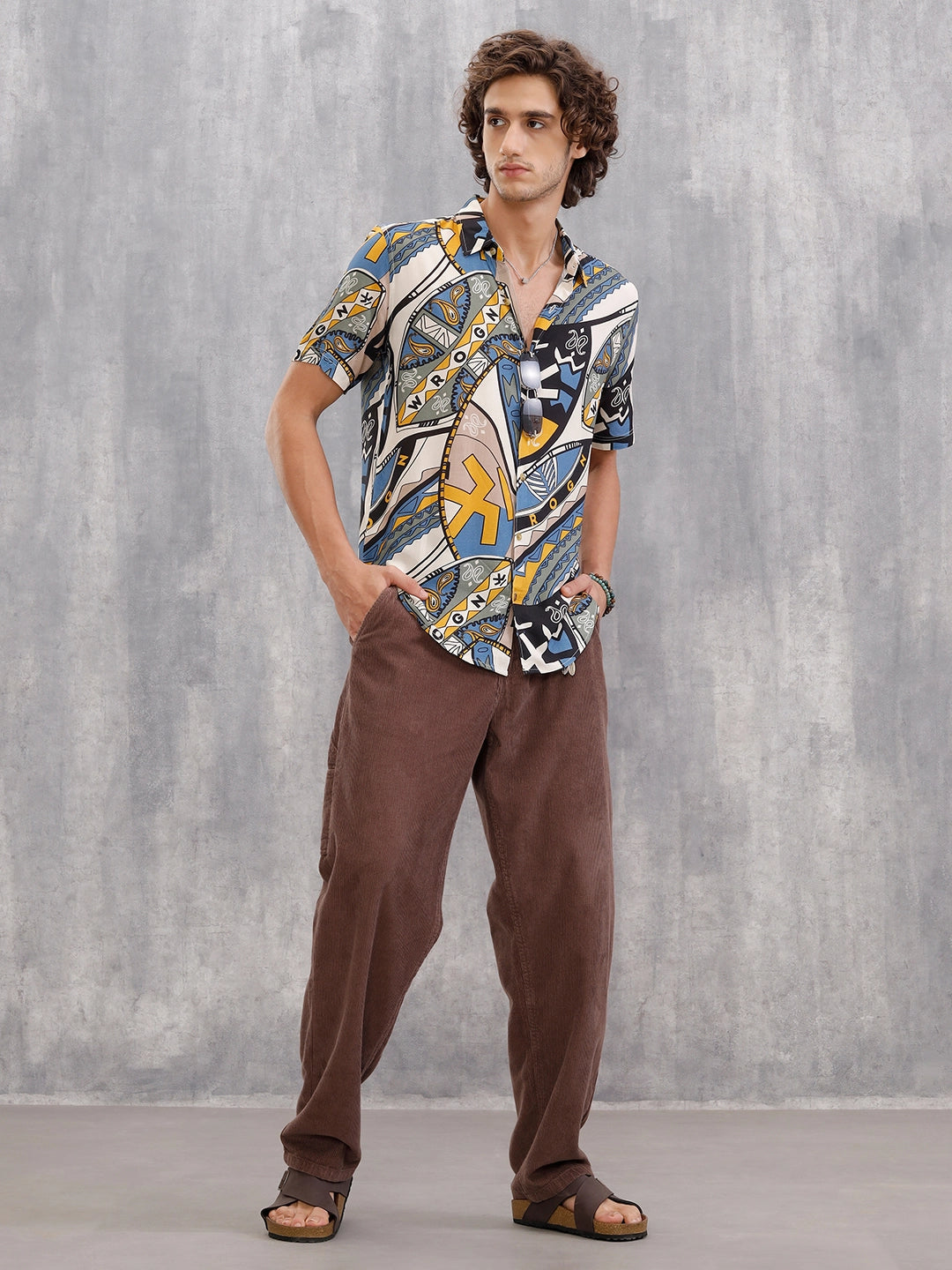Fluid Viscose Shirt With Abstract Aop  |  Blue