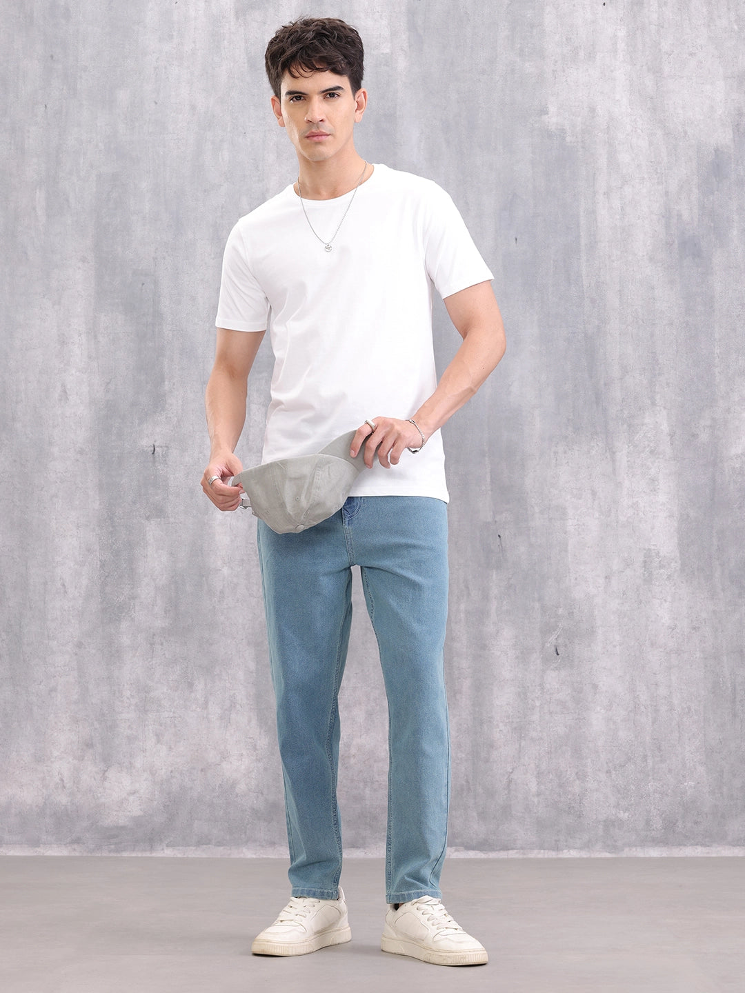 Solid Slim Cropped Denim Jeans | Blue