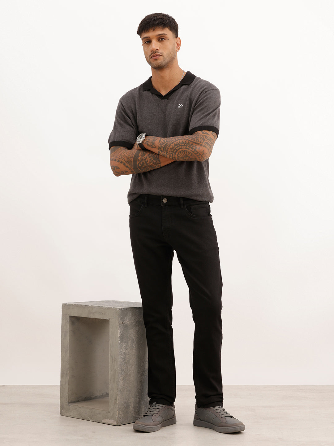 Slim Fit Solid Denim Jeans | Black