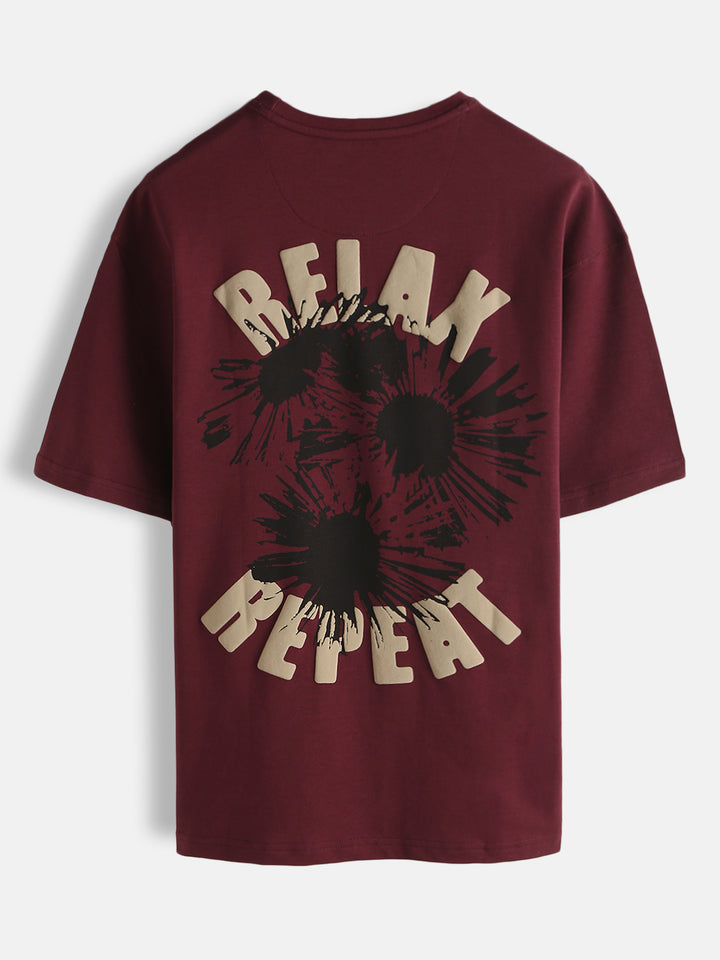 Puff Print Oversized T-Shirt | Maroon